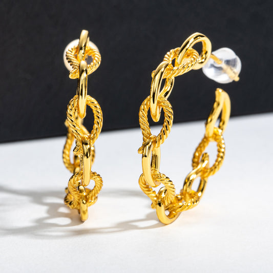 Europe and America ins French Style Copper Chain Design Copper Diamond Pattern C Type Earrings Earrings Niche Luxury Accessories Cross-Border Wholesale